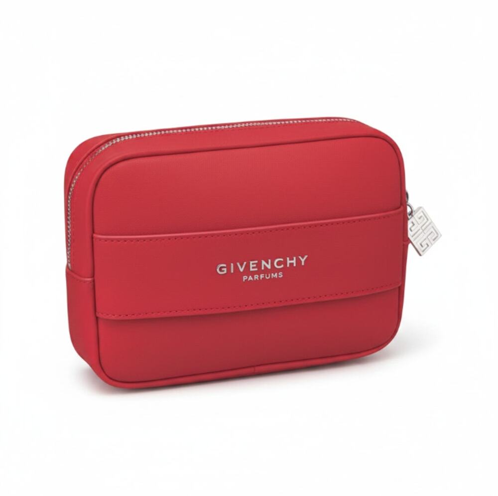 GIVENCHY Parfums Embossed Pouch Clutch Red Zip Cosmetic Makeup Travel Designer